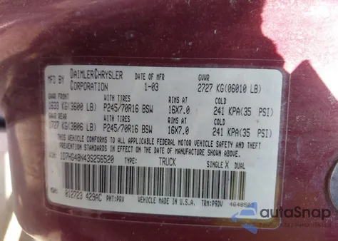 2003 Dodge Dakota Slt z USA, uszkodzony, nr VIN 1D7HG48N43S256520